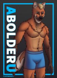  absurd_res agent_lang_(li&#039;l_melon) anthro belly_tuft blonde_hair boxers_(clothing) brown_body brown_eyes brown_fur canid canine chest_tuft clothing english_text flat_top flaviomodezto fur gloves_(marking) hair hi_res inner_ear_fluff male mammal mane maned_wolf markings mohawk navel neck_tuft pecs saints_row solo standing text tuft underwear 