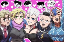  5boys 5girls battle_tendency big_breasts black_hair blonde_hair caesar_zeppeli diamond_is_unbreakable female_focus genderswap giorno_giovanna group guido_mista jean_pierre_polnareff jojo&#039;s_bizarre_adventure jonathan_joestar joseph_joestar josuke_higashikata jotaro_kujo looking_at_viewer multiple_girls okuyasu_nijimura phantom_blood robert_edward_o_speedwagon rule_63 stardust_crusaders tagme vento_aureo white_hair 