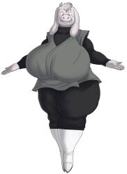  absurd_res alpha_channel alythewolfcat anthro big_breasts boss_monster_(undertale) bovid breasts caprine clothing digit_ring dragon_ball dragon_ball_super ear_piercing ear_ring elderly_female evil_face female fur goat goku_black grey_clothing hi_res horn huge_breasts jewelry mammal piercing ring_piercing solo toriel undertale_(series) white_body white_fur wide_hips 