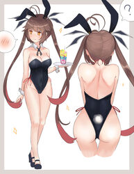  alternate_costume animal_ears antenna_hair ass bare_legs black_footwear black_leotard breasts brown_hair cla_(finesoda) collarbone commentary_request fake_animal_ears female girls&#039;_frontline highleg highleg_leotard highres leotard long_hair m14_(girls&#039;_frontline) multicolored_hair multiple_views photoshop_(medium) playboy_bunny rabbit_ears rabbit_tail red_hair strapless strapless_leotard tail twintails two-tone_hair wrist_cuffs yellow_eyes 