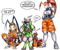  accessory alien_vs._predator_(franchise) android black_hair bow_(feature) breasts brown_eyes brown_hair canid canine capcom clothing don-chan_(street_fighter) english_text facepalm female fur furgonomics green_clothing grey_body grey_fur group guardians_of_the_galaxy hair human ibuki_(street_fighter) linn_kurosawa machine male mammal marvel marvel_vs._capcom ninja orange_clothing ponytail procyonid raccoon raccoon_dog ribbons robot rocket_raccoon street_fighter stridersyd studs tail tail_accessory tail_ribbon tanuki text traditional_media_(artwork) warrior wraps 