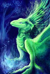  ambiguous_gender belly_scales blue_sclera detailed_background dragon earth_dragon elemental_creature feathers flora_fauna forest fusion green_body green_scales leaf maggock mythological_creature mythological_scalie mythology nature outside plant psychedelic purple_eyes restricted_palette roots scales scalie side_view snout solo tree 