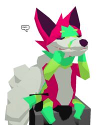  3d_(artwork) 3d_animation alpha_channel ambiguous_gender animated canid canine chibi closed_eyes cube cute_fangs digital_media_(artwork) fox gallil hand_on_face happy mammal multicolored_body raspberry-puppyfox short_playtime sitting smile solo speech_bubble tail tail_motion tailwag uwu 