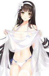  alternate_costume bare_shoulders bikini breasts brown_hair cleavage collarbone commentary_request female floating_hair flower girls&#039;_frontline hair_flower hair_ornament hairband large_breasts lips loading_(verjuice) long_hair looking_at_viewer midriff navel official_alternate_costume parted_lips see-through side-tie_bikini_bottom single_thighhigh smile solo straight_hair swimsuit thighhighs thighs transparent_background type_95_(girls&#039;_frontline) type_95_(summer_cicada)_(girls&#039;_frontline) veil white_bikini white_thighhighs yellow_eyes 