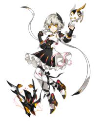  android artist_request code:_failess_(elsword) drone earpiece elsword eve_(elsword) facial_mark female finger_cots floating forehead_jewel frills full_body highres leg_ribbon looking_at_viewer moby_(elsword) official_art remy_(elsword) ribbon short_hair transparent_background wavy_hair 