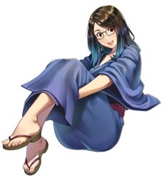  agustinus black_hair blue_hair brown_eyes collarbone commentary english_commentary female full_body glasses gradient_hair japanese_clothes kimono kson kson_(person) looking_at_viewer multicolored_hair open_mouth real_life solo yukata 