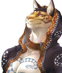  2019 anthro chinchilla3333 clothed clothing clouded_leopard collarbone countershading felid fur fur_tuft hair inner_ear_fluff likulau looking_at_viewer male mammal nekojishi pantherine simple_background solo studio_klondike tuft white_background 