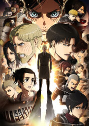  6+boys 6+girls absurdres aquiline_nose armin_arlert beard beast_titan black_eyes black_hair blonde_hair brown_hair buzz_cut cart_titan clenched_teeth colossal_titan colt_grice connie_springer embers eren_yeager everyone facial_hair falco_grice full_body gabi_braun giant glasses green_eyes grey_hair hange_zoe highres jaw_titan jean_kirstein lara_tybur levi_(shingeki_no_kyojin) lightning lolicon long_hair mikasa_ackerman multiple_boys multiple_girls official_style pieck_finger porco_galliard reiner_braun remembering sasha_blouse scene_reference shin_oekaki shingeki_no_kyojin short_hair shouting spoilers teeth theo_magath thick_eyebrows titan_(shingeki_no_kyojin) very_short_hair willy_tybur zeke_yeager 