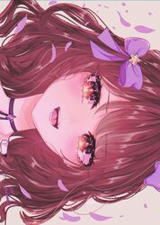  blob bow brown_eyes brown_hair centi_(nimu) choker female hair_ornament hairbow highres indie_virtual_youtuber kami_bakeneko_(artist) long_hair nimu_(vtuber) nimu_(vtuber)_(3rd_costume) portrait see-through see-through_shirt shirt smile star_(symbol) star_hair_ornament virtual_youtuber 