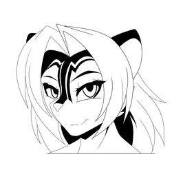  1:1 anthro facial_markings female head_markings hi_res mammal markings mephitid monochrome portrait sabrina_online simple_background skunk solo stripes sweep_tomp zig_zag 