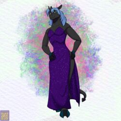  1:1 anthro anthrofied arthropod black_body breasts changeling clothed clothing dress female foxenawolf friendship_is_magic hasbro hooves horn my_little_pony purple_clothing purple_dress solo unicorn_horn zoljen 