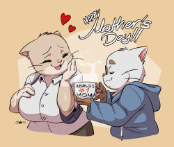  1boy 1girls anthro female joaoppereiraus male mother mother_and_son mothers_day mug tagme tagme_(character) 