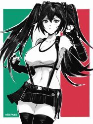  black_skirt black_thighhighs cosplay fantasy female final_fantasy final_fantasy_vii flag_background hatsune_miku italian_flag italian_senate_porn_livestream_(meme) meme miss_faves navel partially_colored skirt suspenders tank_top thighhighs tifa_lockhart tifa_lockhart_(cosplay) twintails vocaloid white_tank_top zettai_ryouiki 