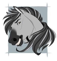  anthro black_body black_fur black_mane brown_eyes digital_media_(artwork) equid equine eyebrows fur grey_body grey_fur grey_mane grin haru_(haru3d) headshot_portrait hi_res horse karmen16 looking_back male mammal mane multicolored_body multicolored_fur narrowed_eyes portrait smile solo teeth two_tone_body two_tone_fur 