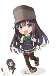  anger_vein angry asashio_(kancolle) asashio_kai_ni_(kancolle) bad_id bad_twitter_id black_hair black_pantyhose chibi comiching commentary_request dress expressions female frilled_dress frills green_neckwear hat highres kantai_collection long_hair long_sleeves multiple_views open_mouth pantyhose pinafore_dress rudder_footwear school_uniform shirt simple_background sleeveless sleeveless_dress smile sprain thigh_strap tripping white_background white_shirt 