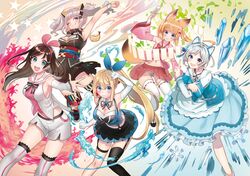  .live 5girls :3 :o ;p accidental_exposure animal_ear_headwear animal_ears armpits asymmetrical_legwear bare_shoulders bell black_skirt black_thighhighs blue_bow blue_dress blue_eyes blue_flower blue_rose blush bow breasts brown_hair cleavage cleavage_cutout clothing_cutout dennou_shoujo_siro detached_sleeves dress elbow_gloves fake_animal_ears fire flower food fox_ears fox_girl fox_tail frilled_dress frills garter_straps gloves hair_ornament hairband hairclip highres icicle kaguya_luna kemomimi_oukoku_kokuei_housou kizuna_ai kizuna_ai_inc. koniro large_breasts leaf long_hair maebari mikoko_(kemomimi_oukoku_kokuei_housou) mirai_akari mirai_akari_project multiple_girls navel no_panties nontraditional_miko ofuda ofuda_on_pussy one_eye_closed open_mouth parted_lips pink_bow pink_sleeves pleated_skirt ponytail red_skirt rose sandals shorts shrimp shrimp_tempura single_thighhigh skirt smile snowflakes star_(symbol) suspender_skirt suspenders tail teeth tempura the_moon_studio thighhighs tongue tongue_out upper_teeth_only virtual_youtuber virtual_youtuber_shiten&#039;nou white_gloves white_hair white_shorts white_sleeves white_thighhighs white_wristband wristband x_hair_ornament 