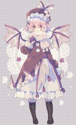  :&lt; adapted_costume animal_ears bird_ears bird_wings boots brown_coat brown_footwear coat commentary cross-laced_footwear doily female frilled_skirt frills full_body fur-trimmed_coat fur_trim hair_between_eyes highres long_sleeves looking_at_viewer mittens mystia_lorelei nikorashi-ka pink_eyes pink_hair purple_eyes purple_mittens scarf short_hair skirt solo touhou white_scarf white_skirt winged_hat wings winter_clothes 