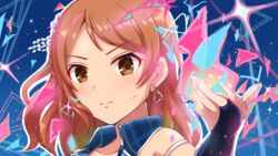  blush brown_eyes commentary_request earrings female highres hojo_karen idolmaster idolmaster_cinderella_girls jewelry long_hair looking_at_viewer medium_hair naruse_nagi orange_hair solo 