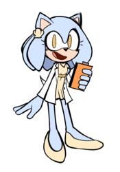  2021 anthro blue_body blue_fur clipboard clothing coat dress eulipotyphlan fan_character female fur hedgehog hi_res honeydew_(lettuce) lab_coat lettuce_(artist) mammal sega simple_background solo sonic_the_hedgehog_(series) thin_calves thin_legs thin_thighs topwear white_background 