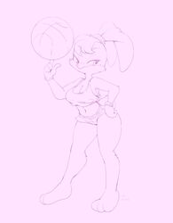  anthro ball barefoot basketball_(ball) bottomwear breasts clothed clothing feet female handwear lagomorph leporid lola_bunny looking_at_viewer looney_tunes mammal ponytail_ears rabbit solo topwear warner_brothers woory 