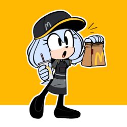  1:1 2022 absurd_res anthro container cup employee employee_uniform eulipotyphlan fan_character fast_food fast_food_(food) fast_food_employee fast_food_uniform female food hedgehog hi_res honeydew_(lettuce) lettuce_(artist) mammal mcdonald&#039;s narrow_hips sega solo sonic_the_hedgehog_(series) thin_calves thin_legs thin_thighs 