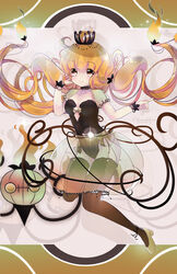  ahoge alternate_color artist_name ayasal black_choker black_leotard black_thighhighs black_wrist_cuffs blush bow breasts bubble_skirt chandelier chandelure choker closed_mouth collarbone commentary crossed_bangs crown dot_nose english_commentary eyelashes female fingernails fire floating floating_hair full_body green_bow green_nails green_sleeves hand_on_own_ear high_heels highres jewelry leotard long_hair looking_at_viewer low_twintails medium_breasts midair orange_eyes orange_fire orange_hair orange_skirt personification pointing pointing_to_the_side pokemon pokemon_(creature) puffy_short_sleeves puffy_sleeves see-through see-through_skirt shiny_pokemon short_sleeves skirt smile solo sparkle thighhighs twintails very_long_hair wrist_cuffs yellow_footwear 