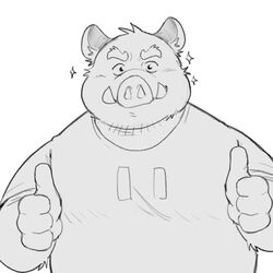  1:1 2022 4_fingers anthro clothing eyebrows fingers hi_res humanoid_hands kemono male mammal overweight overweight_male shirt simple_background solo suid suina sus_(pig) topwear whitebeast20 wild_boar 