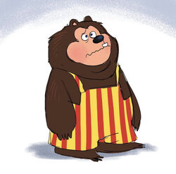  anthro bear billy_bob_brockali brown_bear brown_body brown_fur clothed clothing colored creative_engineering_incorporated digital_media_(artwork) fur grizzly_bear hi_res kotobuki529 male mammal nervous overweight showbiz_pizza_place simple_background solo the_rock-afire_explosion toony ursine white_background 