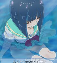  aozora_middle_school_uniform blue_hair bob_cut breasts brown_eyes cleavage closed_mouth female haruyama_kazunori panties partially_submerged precure sailor_collar school_uniform shiratori_yuriko short_hair short_sleeves skirt solo tropical-rouge!_precure underwear water wet wet_clothes wet_hair wet_panties 