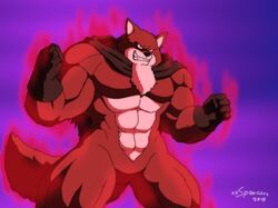  2018 abs anthro artist_name basil_(dragon_ball) canid canine canis clothing dragon_ball dragon_ball_super featureless_crotch gloves handwear male mammal muscular muscular_anthro muscular_male neck_tuft powering_up solo tuft wolf xxsparcoxx 