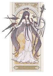  alternate_costume antenna_hair arknights armpit_crease bare_shoulders black_eyes black_hair black_halo black_ribbon black_wings bow_(music) breasts broken_halo cello character_name chest_strap chinese_commentary cleavage closed_mouth collarbone colored_inner_hair commentary_request dark_halo detached_wings dress dress_flower elbow_gloves energy_wings eyelashes female flower full_body gloves grey_hair halo hands_up highres holding holding_bow_(music) holding_instrument holding_violin instrument invisible_floor leaf lips long_dress long_hair looking_at_viewer medium_breasts mole mole_under_eye multicolored_hair pale_color pale_skin ribbon rose shadow sidelocks smile solo standing straight_hair strapless strapless_dress two-tone_hair underbust very_long_hair violin virtuosa_(arknights) white_dress white_gloves wings ya_(witchroy) yellow_flower yellow_pupils yellow_rose 