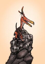  ambiguous_gender beak_open bird_feces extinct feral prehistoric_species pterosaur reptile resting rock scalie solo unknown_artist 