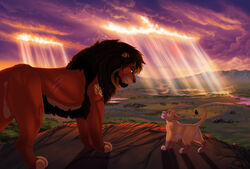  acacia_tree arm_tuft barbary_lion black_mane blonde_highlights brown_body brown_mane brown_nose cloud cloudy_sky conditional_dnp detailed_background disney duo ear_tuft elbow_tuft fan_character father_(lore) father_and_child_(lore) father_and_son_(lore) felid feral fur grasslands hair hi_res highlights_(coloring) jabari_(brave_king_shishio) leg_markings lion looking_at_another lynxbrush makali_(brave_king_shishio) male mammal mane markings multicolored_body multicolored_fur multicolored_hair orange_clouds orange_eyes pantherine parent_(lore) parent_and_child_(lore) parent_and_son_(lore) pink_clouds plains pride_rock pridelands purple_background purple_clouds quadruped scar scar_on_body simple_background sky skyscape socks_(marking) son_(lore) sunny sunrays tan_body tan_fur the_lion_guard the_lion_king tuft yellow_body yellow_fur yellow_sclera 