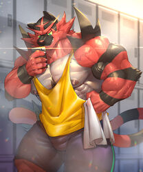  abs biceps big_muscles bodybuilder furry furry_only huge_muscles incineroar locker_room male male_focus male_only muscle muscles muscular muscular_arms muscular_back muscular_legs muscular_male muscular_thighs nipples pecs pokemon smartphone veins veiny_muscles vorusu vorusuarts 