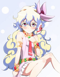  +_+ armlet bare_shoulders blonde_hair blue_eyes bracelet dress female hair_between_eyes jewelry long_hair looking_at_viewer necktie nia_teppelin pink_dress red_necktie skirt sleeveless sleeveless_dress smile solo spiceg tengen_toppa_gurren_lagann very_long_hair white_skirt 