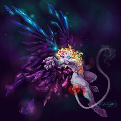  1:1 crystal fantasy felid feline hair illustration iridescent iridescent_body iridescent_wings lion long_hair mammal nude pantherine saberlinsla 