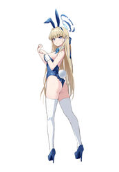  absurdres animal_ears ass banxuan_c2ka blonde_hair blue_archive blue_bow blue_bowtie blue_eyes blue_footwear blue_hair blue_halo blue_leotard blush bow bowtie braid breasts detached_collar fake_animal_ears fake_tail female full_body halo high_heels highres leotard long_hair medium_breasts multicolored_hair official_alternate_costume playboy_bunny rabbit_ears rabbit_tail simple_background solo strapless strapless_leotard streaked_hair tail thighhighs toki_(blue_archive) toki_(bunny)_(blue_archive) white_background white_thighhighs wrist_cuffs 