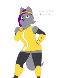  1:1 2026 absurd_res anthro big_breasts breasts charlotte_(mtndewmerchant) clothed clothing cosplay female female_anthro fur gameoverse glitch_productions grey_body grey_fur grey_tail hi_res kit_bodega mtndewmerchant panties solo spread_legs spreading tail thick_thighs underwear 