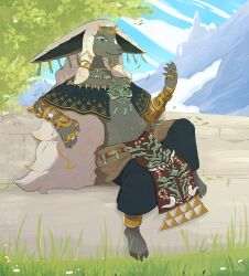  absurd_res anthro barefoot biped claws feet finger_claws fur grey_body grey_fur hair hi_res long_hair male nintendo rauru_(tears_of_the_kingdom) solo syleaf tears_of_the_kingdom the_legend_of_zelda toe_claws white_hair zonai 