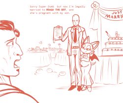  2026 6:5 accessory anthro armwear bald balloon bat black_hair bodily_fluids breasts cake certificate cleavage clothed clothing dc_comics dessert dialogue digit_ring elbow_gloves english_text female food fully_clothed furniture gloves group hair half-closed_eyes handwear human inflatable jewelry lex_luthor license lonbluewolf male male_human mammal monochrome narrowed_eyes necktie open_mouth pregnant pregnant_female ring rouge_the_bat sega simple_background sonic_the_hedgehog_(series) superman superman_(series) table tears teeth text tongue trio wedding wedding_cake wedding_clothing wedding_ring white_background wings 