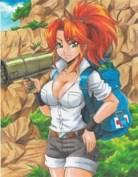  1girls 2020 big_breasts cleavage madoka_aikawa metal_slug metal_slug_attack pencil_(artwork) ponytail ravern_clouk red_hair snk solo solo_female tagme unbuttoned_shirt 