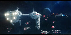  agnidevi battle commentary_request copyright_name fleet galactic_empire nebulon-b_frigate no_humans photoshop_(medium) planet realistic rebel_alliance science_fiction space spacecraft star_(sky) star_(symbol) star_destroyer star_wars starfighter t-65_x-wing x-wing 