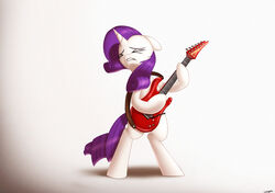  2017 equid equine female feral friendship_is_magic guitar hair hasbro hi_res horn jeki mammal musical_instrument my_little_pony mythological_creature mythological_equine mythology playing_guitar playing_music plucked_string_instrument purple_hair rarity_(mlp) simple_background solo string_instrument unicorn white_background 