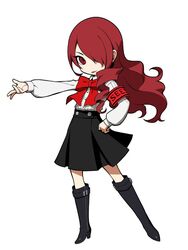  boots drill_hair female gekkoukan_high_school_uniform highres kirijou_mitsuru long_hair official_art oribe_hanako persona persona_3 persona_q2:_new_cinema_labyrinth persona_q_(series) red_eyes red_hair ribbon school_uniform skirt solo 