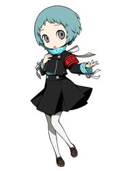  aqua_hair female gekkoukan_high_school_uniform grey_eyes highres jacket official_art oribe_hanako pantyhose persona persona_3 persona_q2:_new_cinema_labyrinth persona_q_(series) school_uniform skirt solo source_request white_pantyhose yamagishi_fuuka 