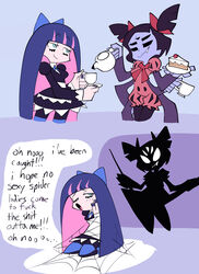  2021 alternative_fashion anthro arachnid arthropod arthropod_webbing beverage bound cake crossover dessert duo english_text female female/female flirting food goth gothic_lolita hi_res human imminent_sex j-fashion lolita_(fashion) mammal muffet multi_arm multi_limb panty_and_stocking_with_garterbelt phishcaek profanity spider spider_web stocking_(pswg) style_emulation tea text undertale undertale_(series) web_bondage 