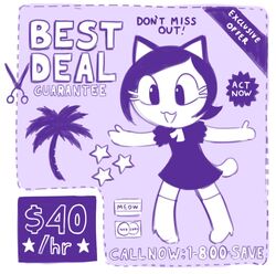  clothing coupon currency_symbol disfigure dollar_sign domestic_cat dress english_text felid feline felis female garcia happy mammal phone_number solo star symbol text 