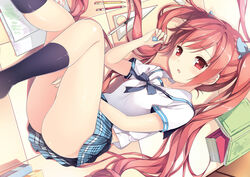  ass book chiyingzai original red_eyes red_hair school_uniform skirt twintails 