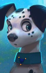  101_dalmatian_street 101_dalmatians blue_eyes bust_portrait canid canine canis collar dalmatian dawkins_(101_dalmatians) digital_media_(artwork) digital_painting_(artwork) disney domestic_dog gamibri male mammal portrait solo 