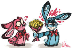  2022 3:2 animatronic anthro bonnet_(fnafsl) bouquet bow_tie courting digital_media_(artwork) duo female five_nights_at_freddy&#039;s flirting flower flower_bouquet furrllow heart_symbol hi_res lagomorph leporid machine male male/female mammal plant puppet puppet_bonnie_(fnafsl) robot scottgames sister_location smile 